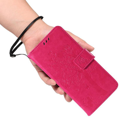 For Google Pixel 10 Pro XL 5G Global Tree & Cat Embossed Pattern Flip Leather Phone Case(Rose Red) - Google Cases by buy2fix | Online Shopping UK | buy2fix