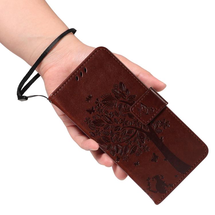 For Google Pixel 10 Pro XL 5G Global Tree & Cat Embossed Pattern Flip Leather Phone Case(Coffee) - Google Cases by buy2fix | Online Shopping UK | buy2fix
