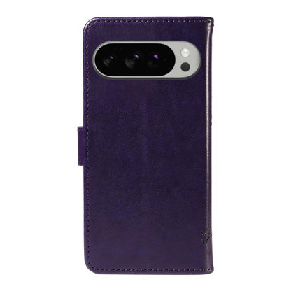 For Google Pixel 10 Pro XL 5G Global Tree & Cat Embossed Pattern Flip Leather Phone Case(Purple) - Google Cases by buy2fix | Online Shopping UK | buy2fix