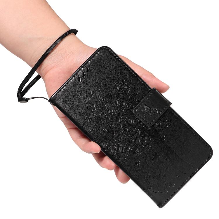 For Google Pixel 10 Pro XL 5G Global Tree & Cat Embossed Pattern Flip Leather Phone Case(Black) - Google Cases by buy2fix | Online Shopping UK | buy2fix