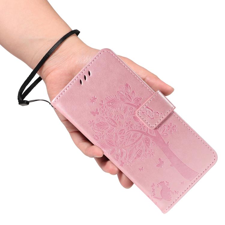 For Google Pixel 10 Pro XL 5G Global Tree & Cat Embossed Pattern Flip Leather Phone Case(Rose Gold) - Google Cases by buy2fix | Online Shopping UK | buy2fix