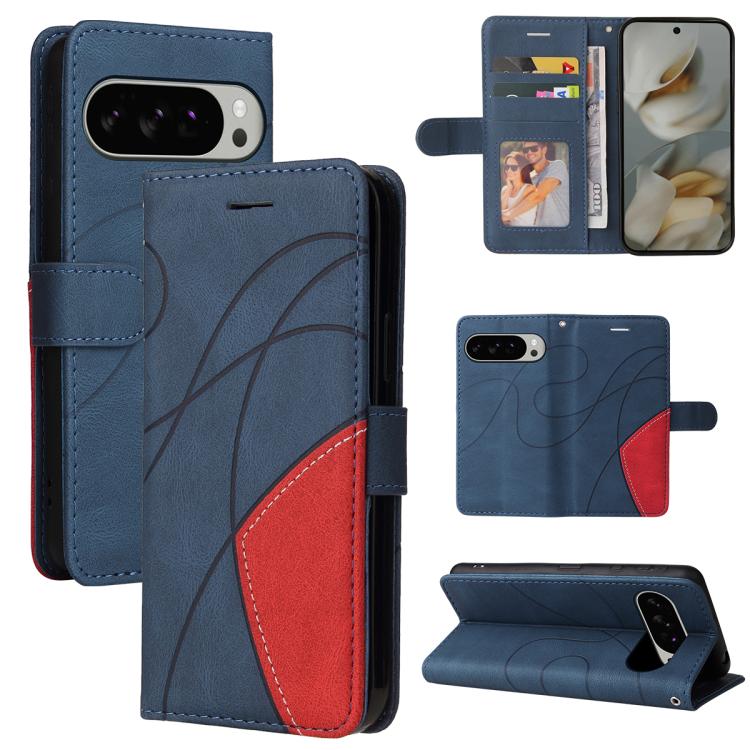 For Google Pixel 10 Pro XL 5G Global Dual-color Splicing Flip Leather Phone Case(Blue) - Google Cases by buy2fix | Online Shopping UK | buy2fix