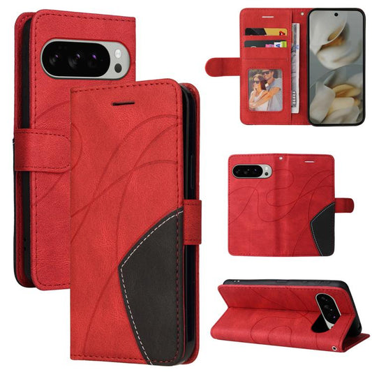 For Google Pixel 10 Pro XL 5G Global Dual-color Splicing Flip Leather Phone Case(Red) - Google Cases by buy2fix | Online Shopping UK | buy2fix