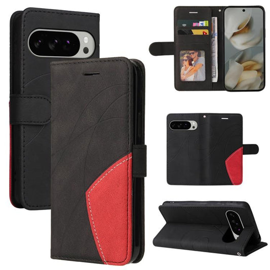 For Google Pixel 10 Pro XL 5G Global Dual-color Splicing Flip Leather Phone Case(Black) - Google Cases by buy2fix | Online Shopping UK | buy2fix