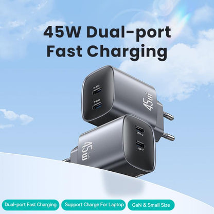 USAMS CC305 T66 45W Dual USB-C / Type-C GaN Fast Charger, EU Plug(Gunmetal) - USB Charger by USAMS | Online Shopping UK | buy2fix