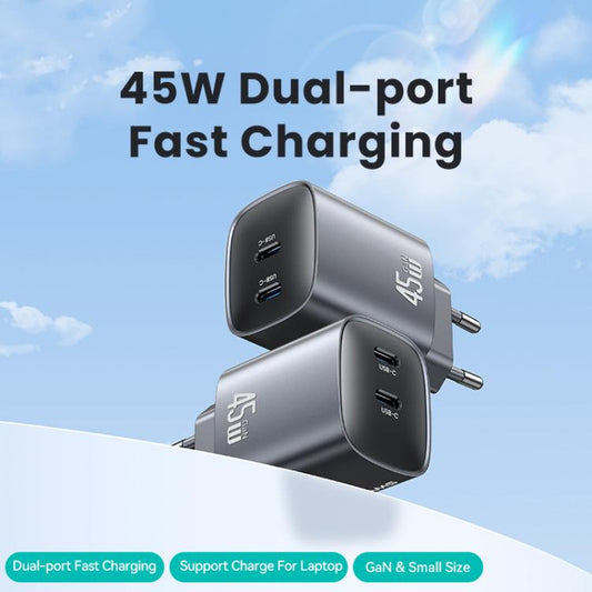 USAMS CC305 T66 45W Dual USB-C / Type-C GaN Fast Charger, EU Plug(Gunmetal) - USB Charger by USAMS | Online Shopping UK | buy2fix