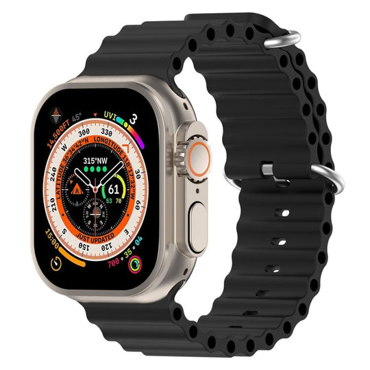 For Apple Watch 46mm / 49mm / 45mm / 44mm xDfind Ocean Silicone Watch Band(Black)
