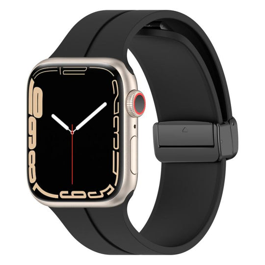 For Apple Watch 46mm / 49mm / 45mm / 44mm xDfind Solid Color Magnetic Buckle Silicone Watch Band(Black)