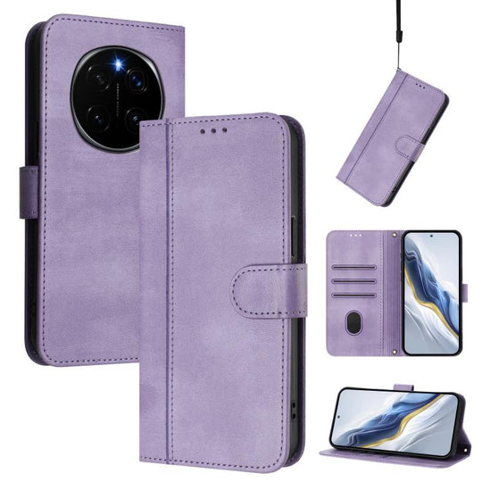 For Honor Magic7 Pro Line Splicing Buckle Retro Leather Phone Case(Purple)