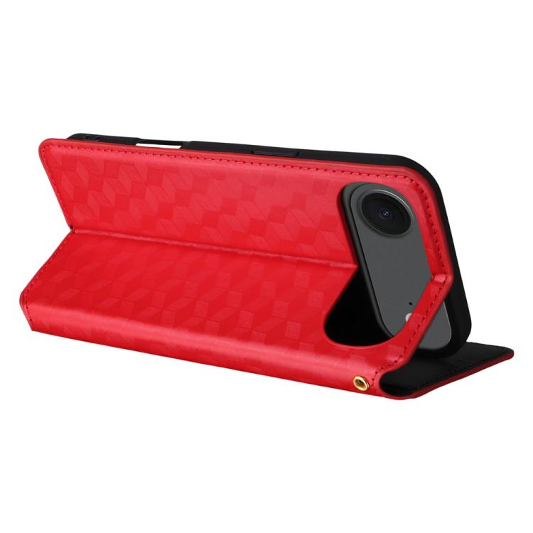 For iPhone Air Cubic Grid Texture Flip Leather Phone Case(Red) - iPhone Air Cases by buy2fix | Online Shopping UK | buy2fix