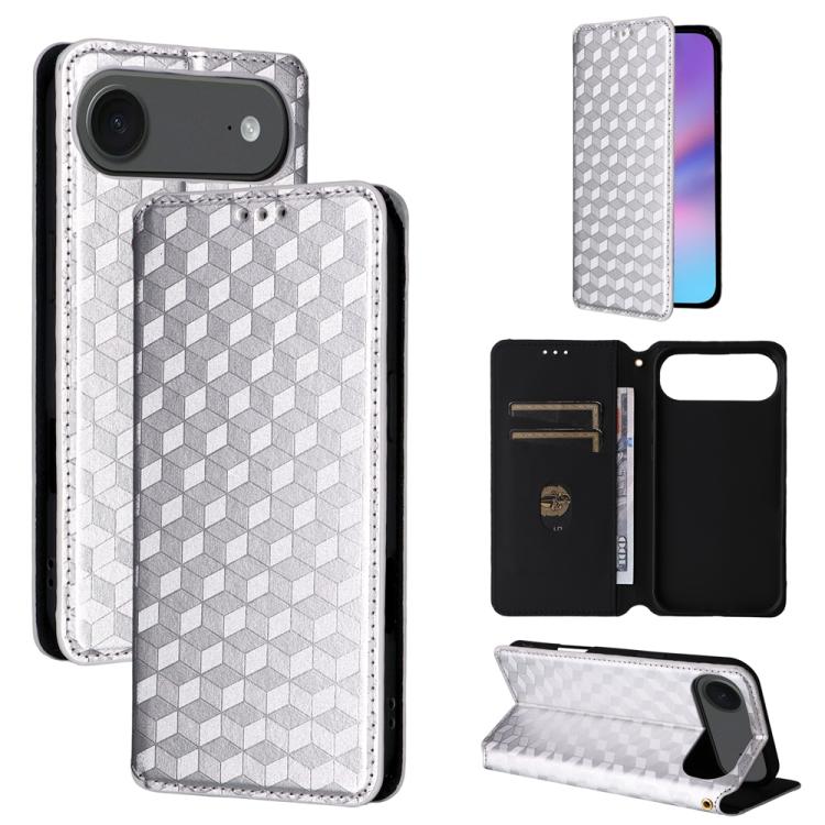 For iPhone Air Cubic Grid Texture Flip Leather Phone Case(Silver) - iPhone Air Cases by buy2fix | Online Shopping UK | buy2fix