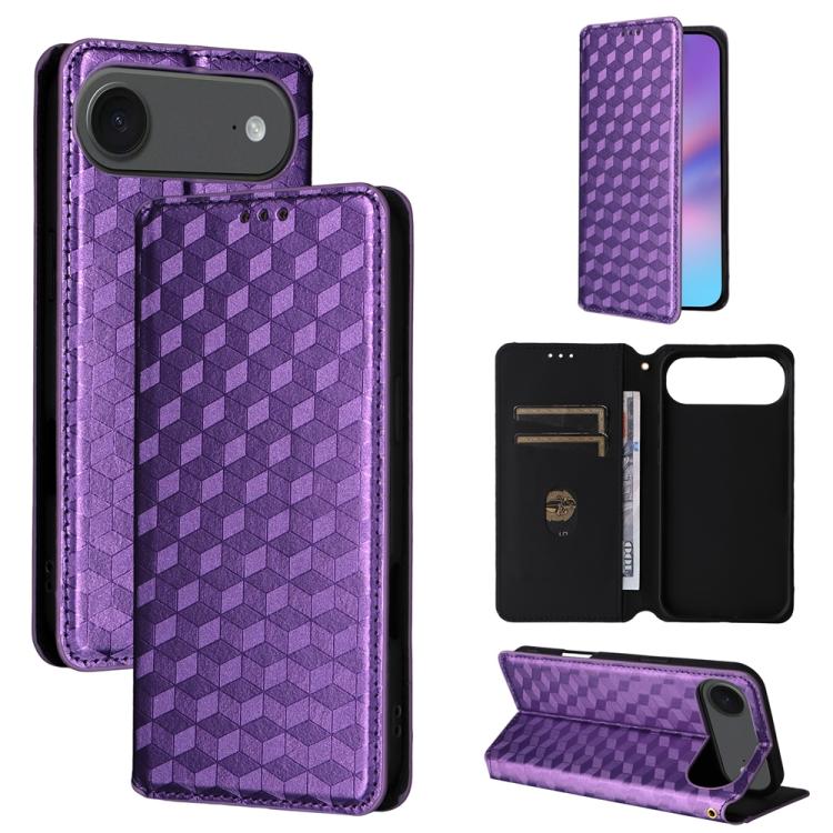 For iPhone Air Cubic Grid Texture Flip Leather Phone Case(Purple) - iPhone Air Cases by buy2fix | Online Shopping UK | buy2fix