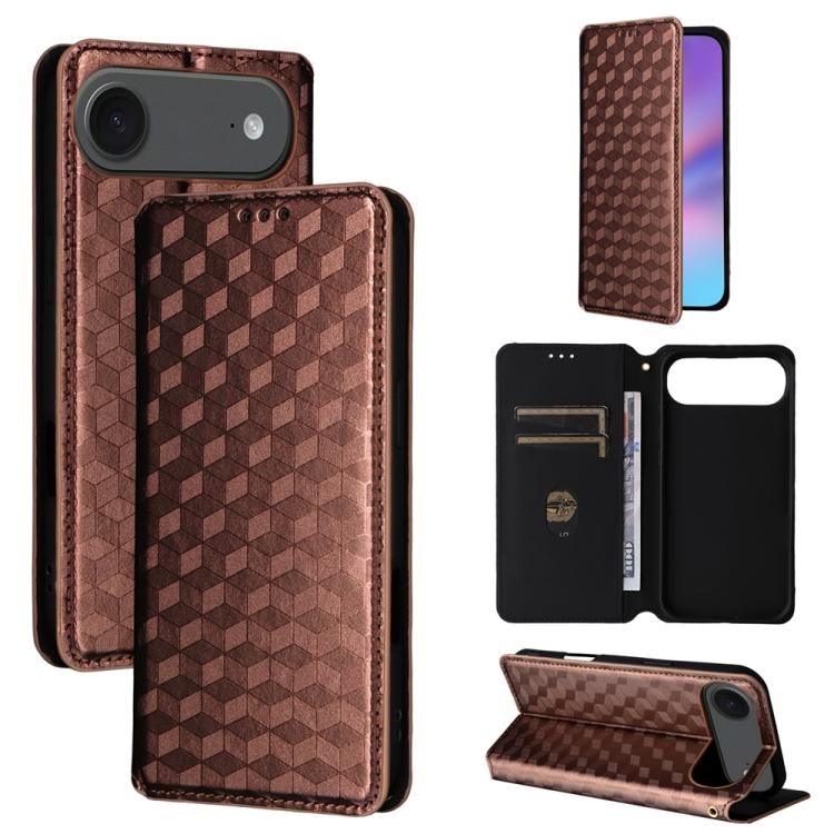 For iPhone Air Cubic Grid Texture Flip Leather Phone Case(Brown) - iPhone Air Cases by buy2fix | Online Shopping UK | buy2fix