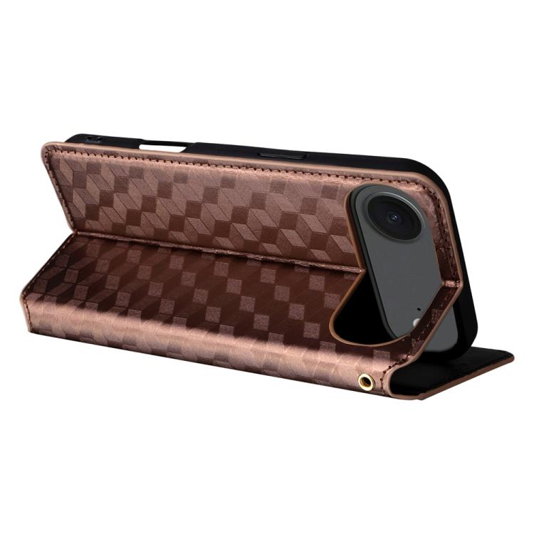 For iPhone Air Cubic Grid Texture Flip Leather Phone Case(Brown) - iPhone Air Cases by buy2fix | Online Shopping UK | buy2fix