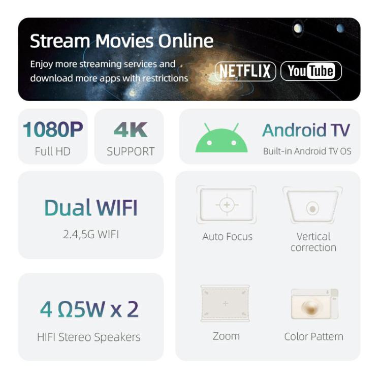 AUN AKEY9S 1080P 1000ANSI Autofocus WIFI Display Smart Projector, AU Plug(Black) - LED Projector by AUN | Online Shopping UK | buy2fix