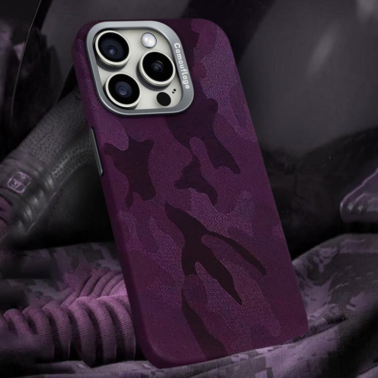 For iPhone 15 Pro Camouflage Leather Metal Frame MagSafe PC Phone Case(Dark Purple) - iPhone 15 Pro Cases by buy2fix | Online Shopping UK | buy2fix