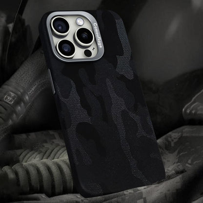 For iPhone 15 Pro Camouflage Leather Metal Frame MagSafe PC Phone Case(Black) - iPhone 15 Pro Cases by buy2fix | Online Shopping UK | buy2fix