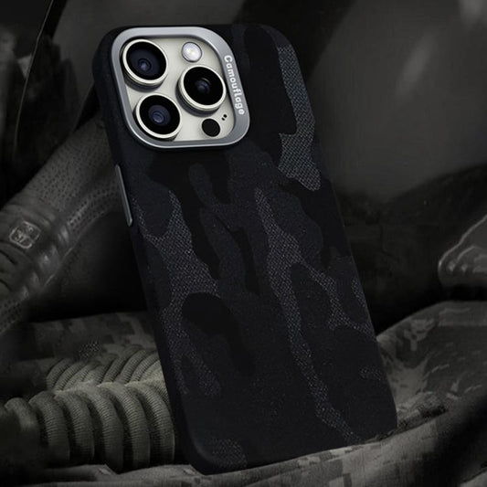 For iPhone 15 Pro Camouflage Leather Metal Frame MagSafe PC Phone Case(Black) - iPhone 15 Pro Cases by buy2fix | Online Shopping UK | buy2fix