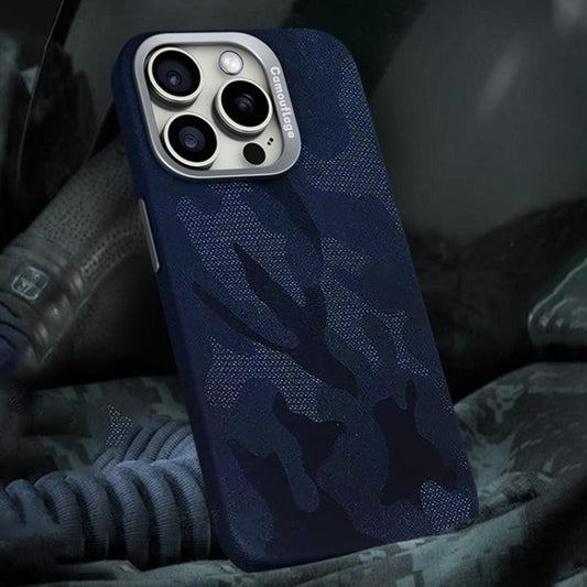 For iPhone 15 Pro Camouflage Leather Metal Frame MagSafe PC Phone Case(Blue) - iPhone 15 Pro Cases by buy2fix | Online Shopping UK | buy2fix