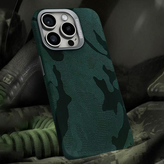 For iPhone 15 Pro Camouflage Leather Metal Frame MagSafe PC Phone Case(Army Green) - iPhone 15 Pro Cases by buy2fix | Online Shopping UK | buy2fix