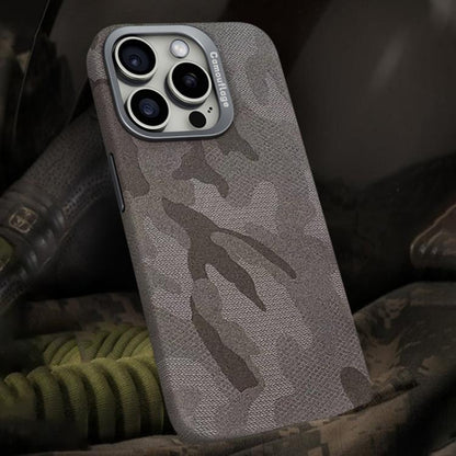 For iPhone 15 Pro Camouflage Leather Metal Frame MagSafe PC Phone Case(Titanium Grey) - iPhone 15 Pro Cases by buy2fix | Online Shopping UK | buy2fix
