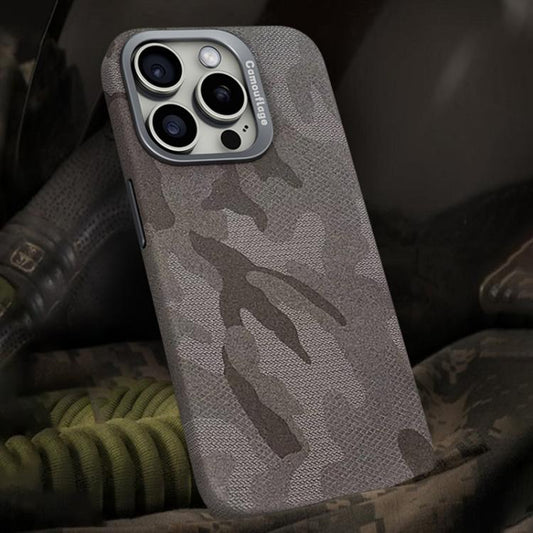 For iPhone 15 Pro Camouflage Leather Metal Frame MagSafe PC Phone Case(Titanium Grey) - iPhone 15 Pro Cases by buy2fix | Online Shopping UK | buy2fix
