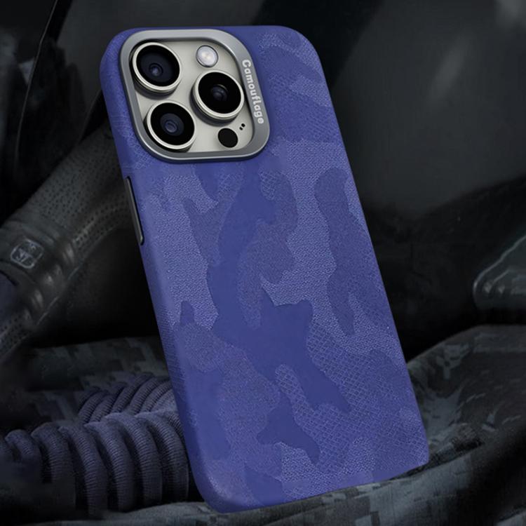 For iPhone 15 Pro Camouflage Leather Metal Frame MagSafe PC Phone Case(Purple) - iPhone 15 Pro Cases by buy2fix | Online Shopping UK | buy2fix