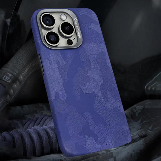 For iPhone 15 Pro Camouflage Leather Metal Frame MagSafe PC Phone Case(Purple) - iPhone 15 Pro Cases by buy2fix | Online Shopping UK | buy2fix