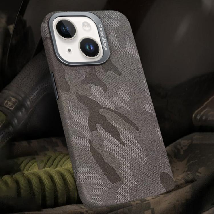 For iPhone 14 Camouflage Leather Metal Frame MagSafe PC Phone Case(Titanium Grey) - iPhone 14 Cases by buy2fix | Online Shopping UK | buy2fix