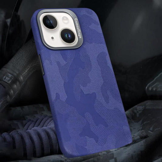 For iPhone 14 Camouflage Leather Metal Frame MagSafe PC Phone Case(Purple) - iPhone 14 Cases by buy2fix | Online Shopping UK | buy2fix
