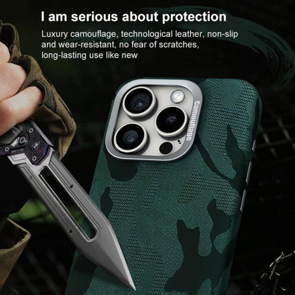 For iPhone 14 Camouflage Leather Metal Frame MagSafe PC Phone Case(Blue) - iPhone 14 Cases by buy2fix | Online Shopping UK | buy2fix