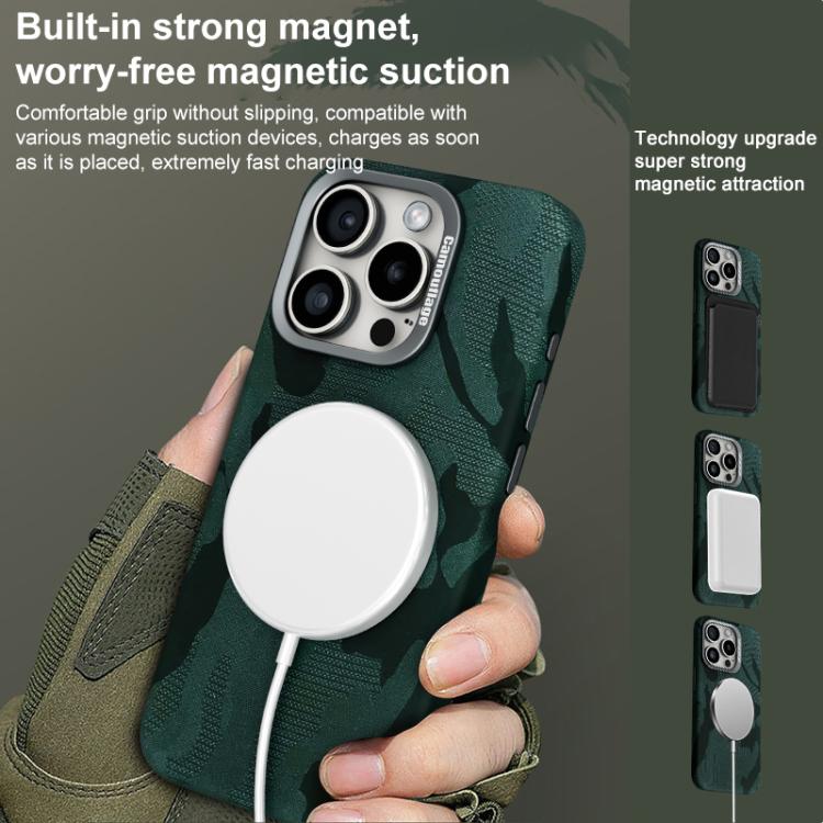 For iPhone 15 Pro Max Camouflage Leather Metal Frame MagSafe PC Phone Case(Army Green) - iPhone 15 Pro Max Cases by buy2fix | Online Shopping UK | buy2fix