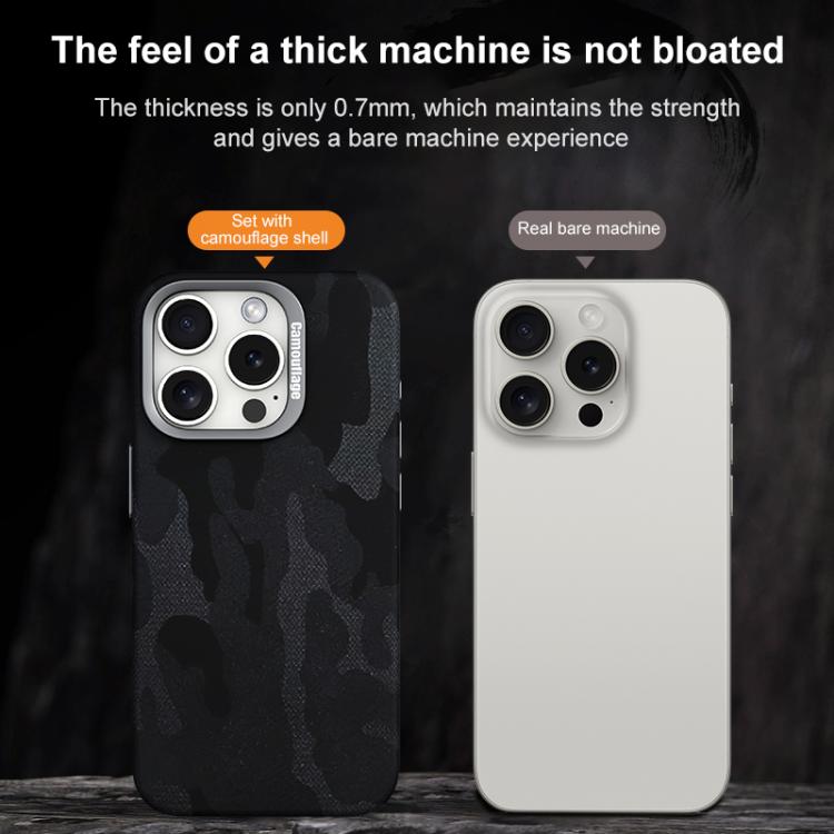 For iPhone 15 Pro Max Camouflage Leather Metal Frame MagSafe PC Phone Case(Black) - iPhone 15 Pro Max Cases by buy2fix | Online Shopping UK | buy2fix