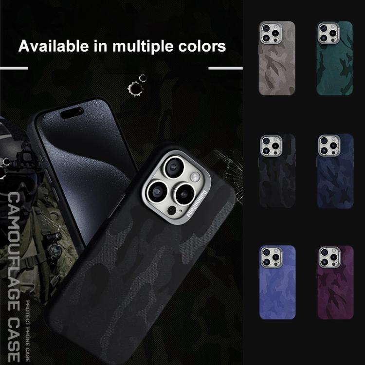 For iPhone 14 Camouflage Leather Metal Frame MagSafe PC Phone Case(Blue) - iPhone 14 Cases by buy2fix | Online Shopping UK | buy2fix