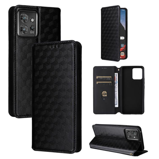 For Motorola ThinkPhone Cubic Grid Texture Flip Leather Phone Case(Black)