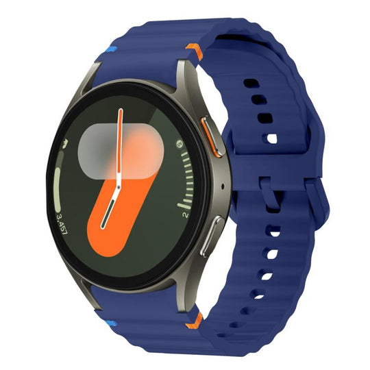 For Samsung Galaxy Watch FE / 7 / 6 / 5 / 4 xDfind Wavy Grain Stitched Colorful Buckle Silicone Watch Band(Dark Blue)