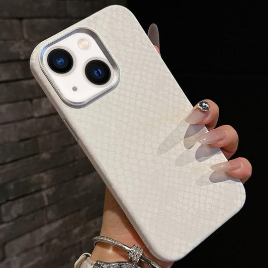 For iPhone 14 / 13 Plain Leather Snake Texture PC MagSafe Phone Case(White) - iPhone 14 Cases by buy2fix | Online Shopping UK | buy2fix