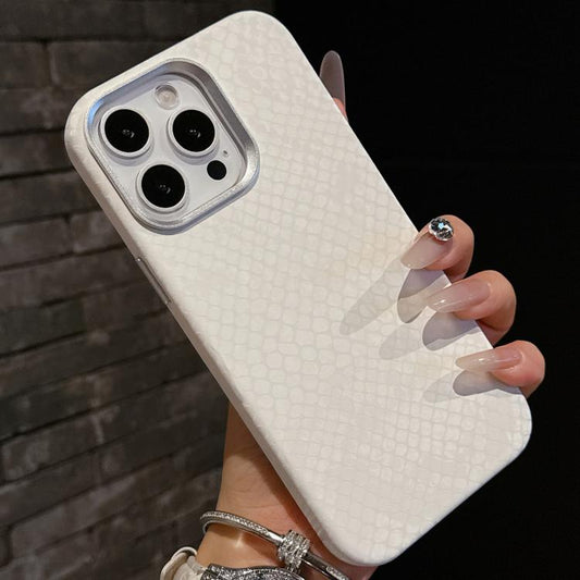 For iPhone 15 Pro Plain Leather Snake Texture PC MagSafe Phone Case(White) - iPhone 15 Pro Cases by buy2fix | Online Shopping UK | buy2fix