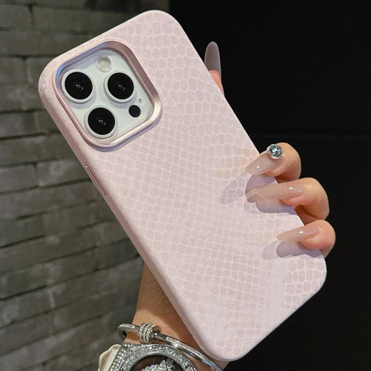 For iPhone 15 Pro Plain Leather Snake Texture PC MagSafe Phone Case(Pink) - iPhone 15 Pro Cases by buy2fix | Online Shopping UK | buy2fix