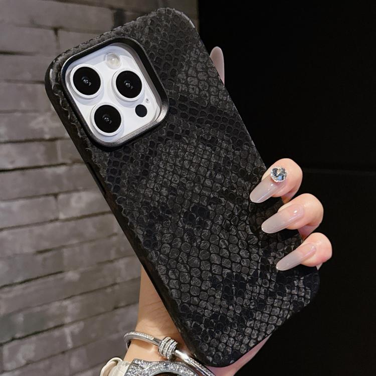 For iPhone 15 Pro Plain Leather Snake Texture PC MagSafe Phone Case(Black) - iPhone 15 Pro Cases by buy2fix | Online Shopping UK | buy2fix