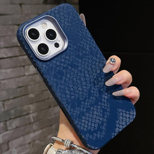 For iPhone 15 Pro Plain Leather Snake Texture PC MagSafe Phone Case(Blue) - iPhone 15 Pro Cases by buy2fix | Online Shopping UK | buy2fix