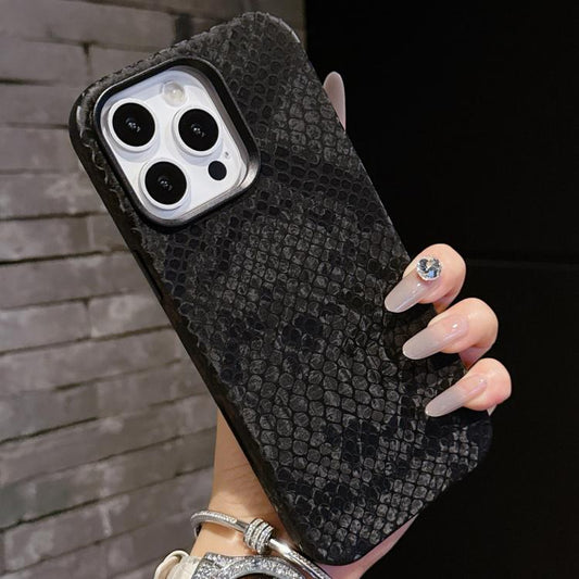 For iPhone 15 Pro Max Plain Leather Snake Texture PC MagSafe Phone Case(Black) - iPhone 15 Pro Max Cases by buy2fix | Online Shopping UK | buy2fix