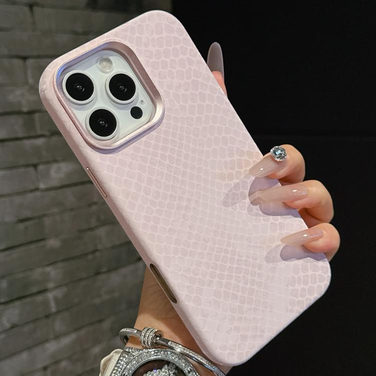 For iPhone 16 Pro Plain Leather Snake Texture PC MagSafe Phone Case(Pink) - iPhone 16 Pro Cases by buy2fix | Online Shopping UK | buy2fix