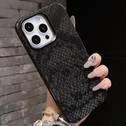 For iPhone 16 Pro Max Plain Leather Snake Texture PC MagSafe Phone Case(Black) - iPhone 16 Pro Max Cases by buy2fix | Online Shopping UK | buy2fix