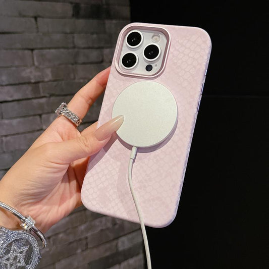 For iPhone 15 Pro Plain Leather Snake Texture PC MagSafe Phone Case(Pink) - iPhone 15 Pro Cases by buy2fix | Online Shopping UK | buy2fix