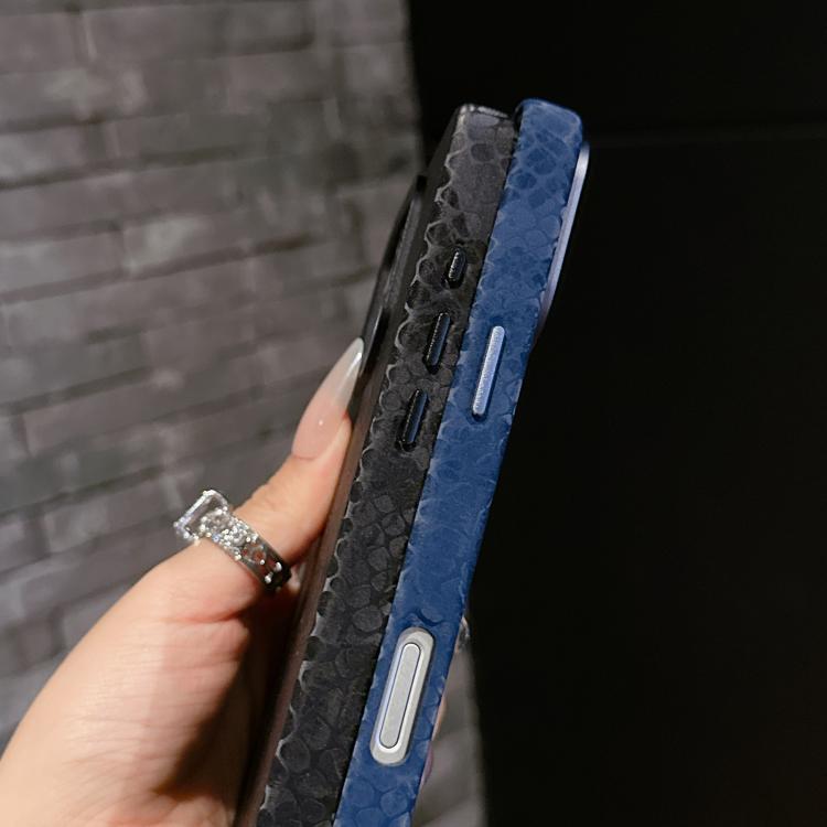 For iPhone 15 Pro Plain Leather Snake Texture PC MagSafe Phone Case(Blue) - iPhone 15 Pro Cases by buy2fix | Online Shopping UK | buy2fix