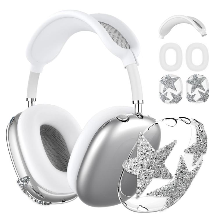 For Apple AirPods Max 3 in 1 Diamond Star Headphones Silicone Protective Case(Transparent) - For AirPods Max by buy2fix | Online Shopping UK | buy2fix
