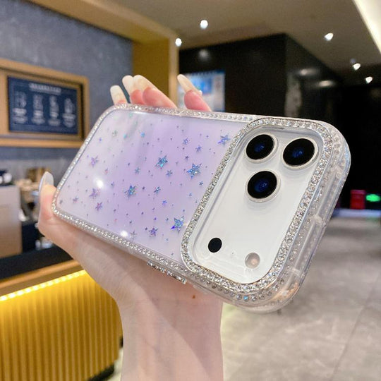For iPhone 18 Pro Max / 17 Pro Max Holographic Starry Pattern TPU Hybrid IMD Full Coverage Phone Case(Purple)
