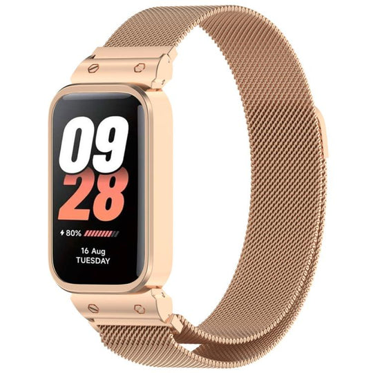 For Redmi Band 2 / Xiaomi Smart Band 8 Active xDfind Watch Frame Integrated Milan Magnetic Metal Watch Band(Rose Gold)