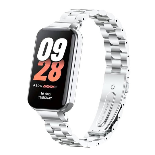 For Redmi Band 2 / Xiaomi Smart Band 8 Active xDfind Watch Frame Integrated Three Beads Metal Watch Band(Silver)